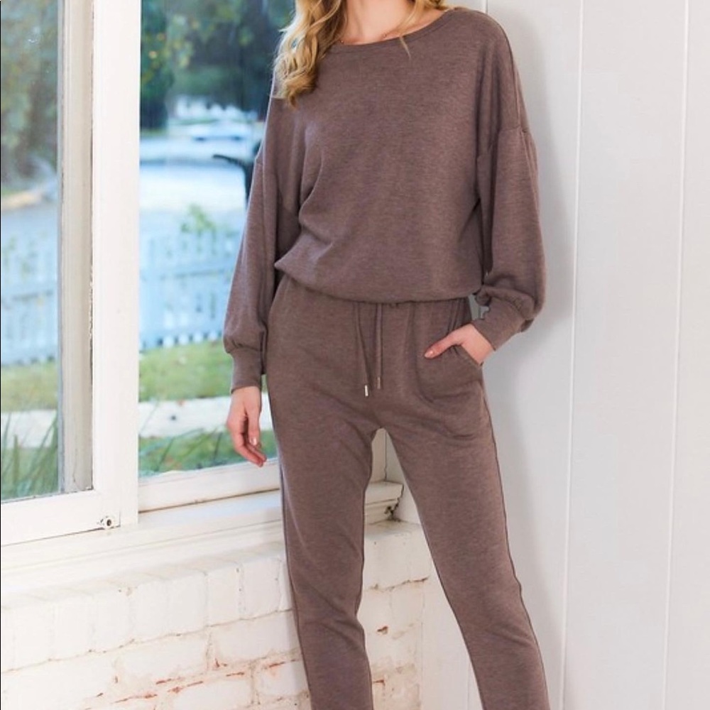 Brown drop shoulder jogger set